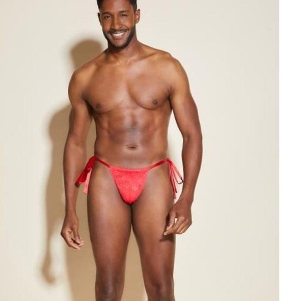 Cosabella Italian Mens Side Tie G-String Red Floral Lace Thong Underwear